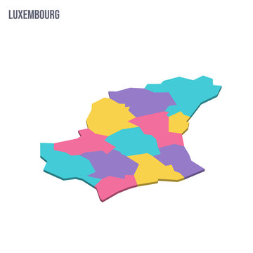 Luxembourg political map of administrative divisions - cantons. Colorful isometric blank vector map.