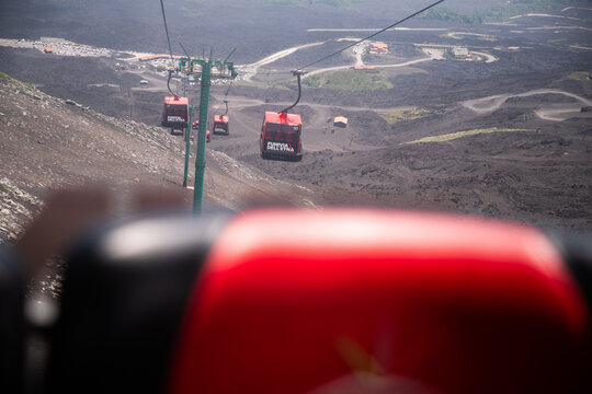 ETNA, SICILY, ITALY - JUNE 2025: funivia dell etna cable car operating