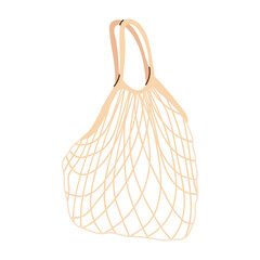 Fototapeta premium Eco friendly reusable mesh market bag isolated on white. Zero waste shopping concept, sustainable lifestyle accessory, cotton net grocery bags for plastic free everyday use.