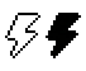Fototapeta premium A set of lightning bolts in linear and solid pixel art of 16x16