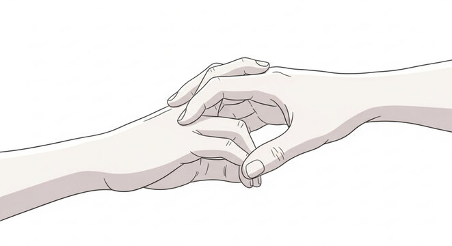 A minimalist vector graphic illustration of two hands holding each other in a supportive and caring gesture