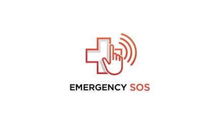 Emergency SOS alert symbol with hand and cross on white background