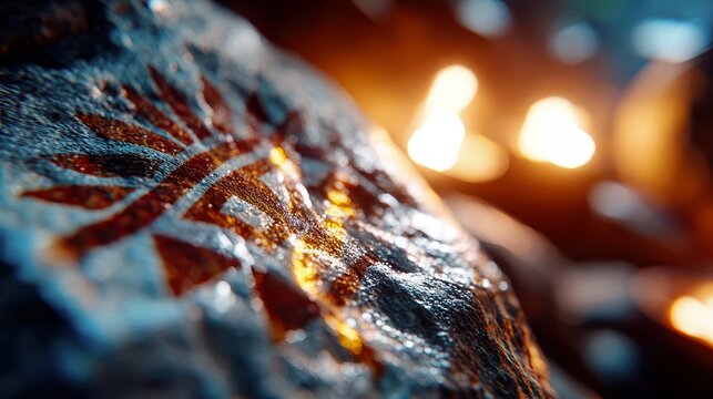 Prehistoric cave wall painting of laughing emoji god with fire and skull symbols