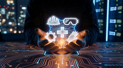 Professional showcasing healthcare technology innovation symbols