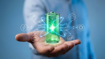 Sustainable Energy Concept with Battery Icon.