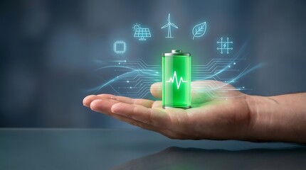 Sustainable Energy Concept with Green Battery.