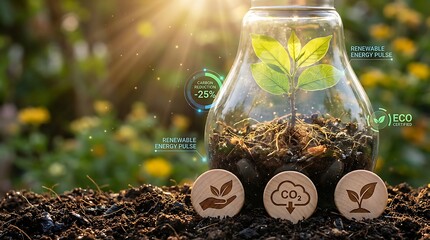 Sustainable Growth Concept with Plant in Glass Container.