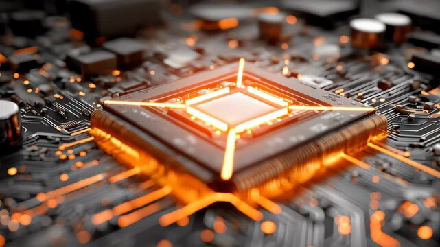 Microchip data processing cpu, High performance GPU processor macro, Supercomputer electronic circuit board, Future technology computing power, Semiconductor manufacturing concept