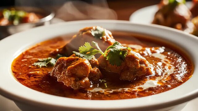 Close up of a bowl of savory stew with garnish