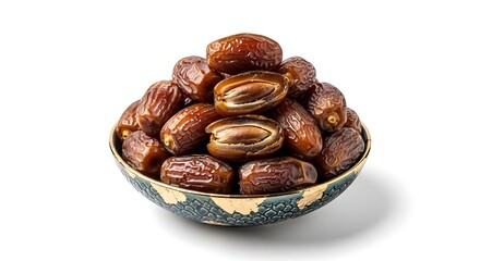 Obraz premium A Bowl of Ripe Medjool Dates on a White Background.