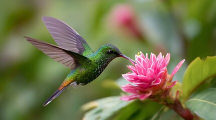 Fototapeta premium Hummingbird is eating a flower