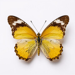 Obraz premium graffiti, a photorealistic, detailed image of a yellow butterfly against a pure white background