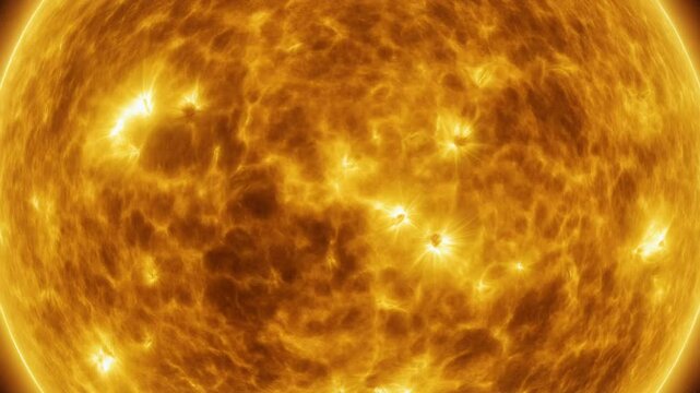 Extreme close-up view of the Sun's photosphere with granulation and plasma activity.