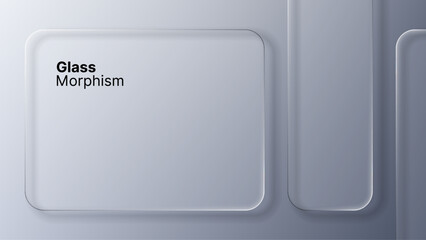 Clear rounded rectangle in glass morphism style as a blank template. Liquid abstract geometric shape. Transparent user interface concept.