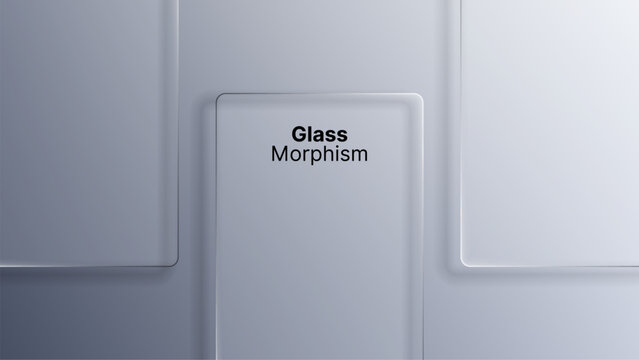 Glass morphism texture with white rectangles. Translucent frosted glass effect on a light gray background. UI UX design element.