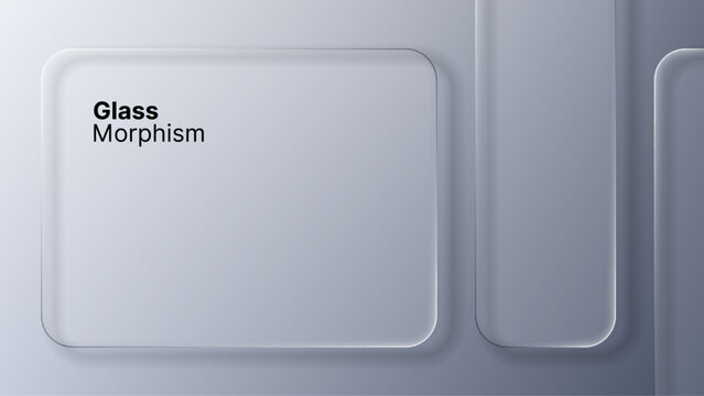 Clear rounded rectangle in glass morphism style as a blank template. Liquid abstract geometric shape. Transparent user interface concept.