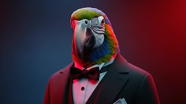 Colorful Parrot in Suit and Bow Tie.
