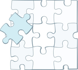 Obraz premium Puzzle pieces vector illustration, missing piece. Isolated on transparent background.