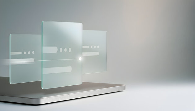 Secure Login Authentication Interface Concept with Glass Panels, Minimal 3D Render with Copy Space