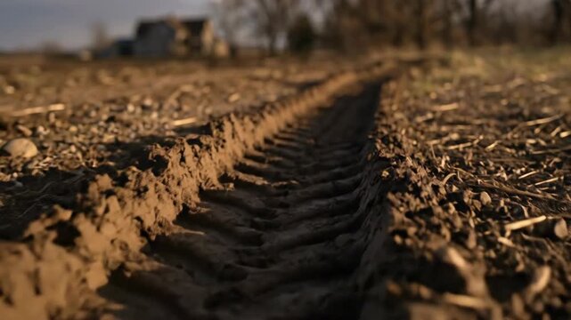 Close Up Deep Tire Track in Mud on Rural Ground