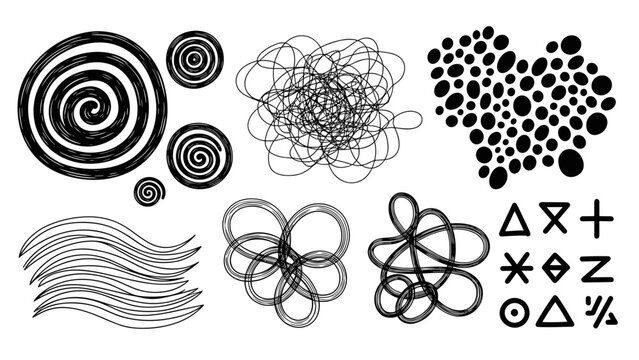 Black and white abstract shapes and symbols for design and decoration