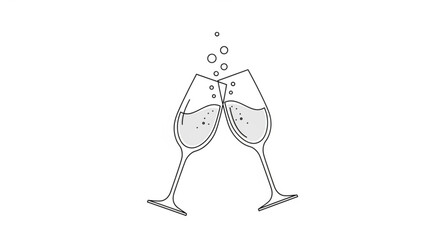 A minimalist line art illustration of two champagne glasses clinking together in a celebratory toast