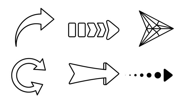 Collection of various arrows and pointers in black and white for navigation and direction