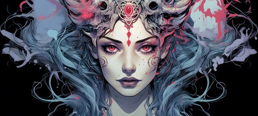 Fototapeta premium Lady demon vector illustration t-shirt design ,generative AI
