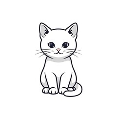 A cute white cartoon cat sitting and looking forward