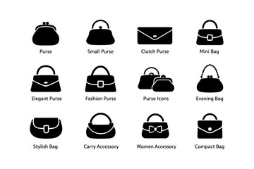 Fototapeta premium Elegant purse and handbag icons collection: stylish fashion accessories