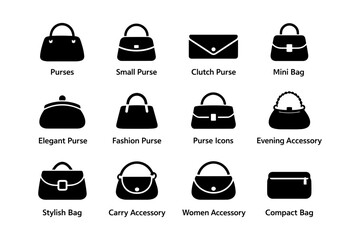 Fototapeta premium Collection of stylish purses and bags icons for fashion accessories