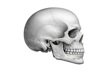 Obraz premium Human skull profile view with visible sutures on bone structure, illustrating anatomy and medical study concept