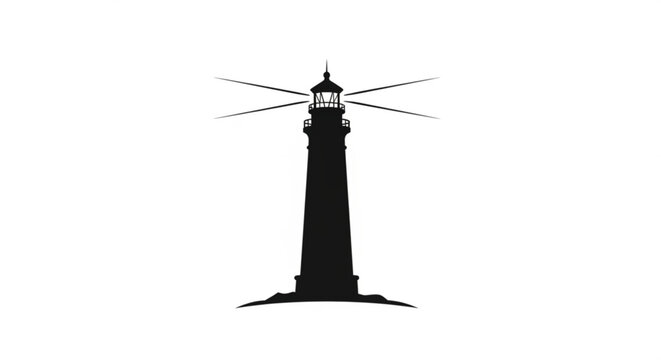 A minimalist vector graphic illustration of a lighthouse silhouette with a transparent background