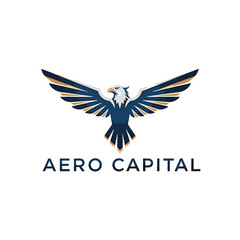 Obraz premium Modern stylized eagle logo in blue and gold with Aero Capital text