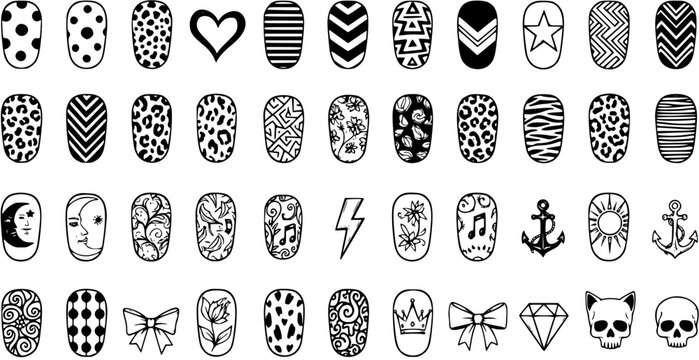 Set of Hand-Drawn Nail Art Designs: Trendy Manicure Icons, Graphic Elements  Decorative Ornaments