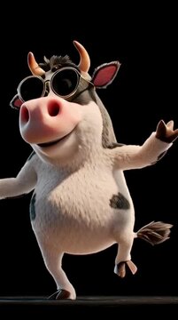 Playful Cow Character Bopping Head in Rhythm