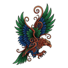 Fototapeta premium Stylized ornamental eagle with spread wings and vibrant decorative patterns