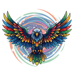 Obraz premium Vibrant stylized eagle with spread wings and colorful abstract background