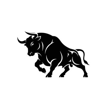 Powerful black bull silhouette in an aggressive stance