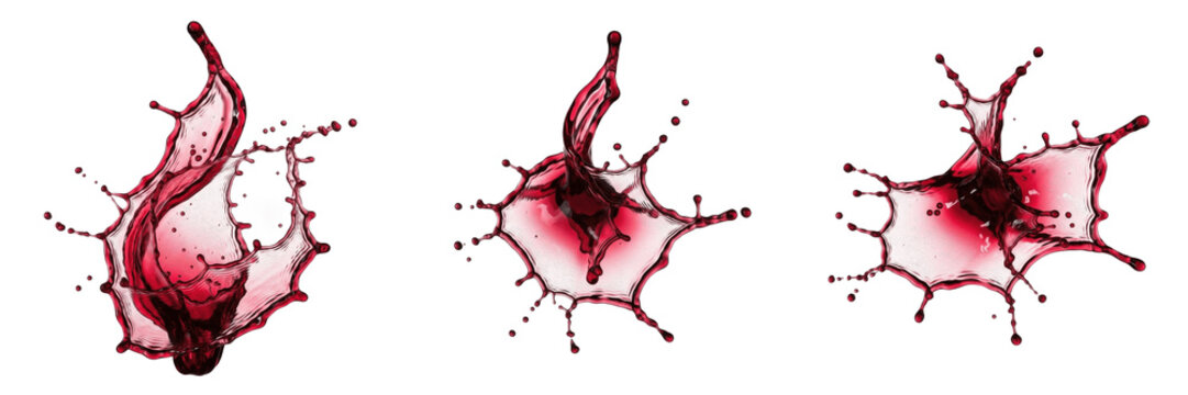 Red wine splash isolated on white background, wine liquid droplets, red wine pour, wine photography, beverage splash, grape wine illustration, wine motion effect, wine glass splash