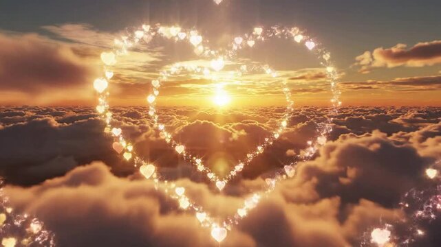 Radiant Sunrise Over Clouds with Ethereal Heart Chakra Energy Patterns Vibrant Spiritual Background for Meditation, Wellness, and Creative Visuals