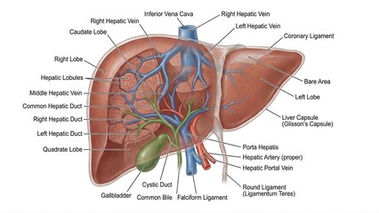 Human Liver Anatomy Diagram with Labels - Medical Illustration Educational Chart