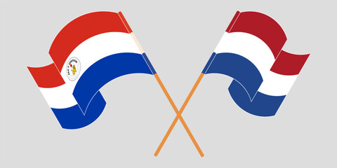 Crossed and waving flags of Republic of Paraguay and the Netherlands. Vector illustration