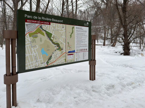 Carte du parc de la rivi&egrave;re-Beauport &agrave; Qu&eacute;bec en hiver.