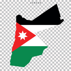 Outline map of Jordan filled with national flag design, isolated on transparent background for educational and geographic use.