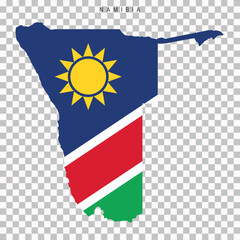 Outline map of Namibia filled with its national flag colors, isolated on transparent background for educational and geographic visuals.