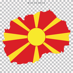 Map of Macedonia filled with its flag colors, isolated on transparent background for geography, travel, and educational purposes.