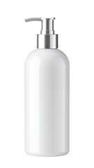 Fototapeta premium Glossy white cosmetic lotion dispenser bottle with a sleek silver metallic pump top&nbsp;&nbsp;