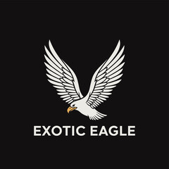 Fototapeta premium White stylized eagle logo with spread wings on a black background