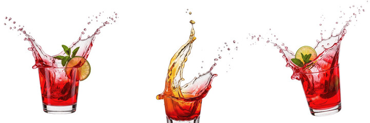 Cocktail splash isolated on white background, mixed drink liquid droplets, alcoholic cocktail pour, tropical cocktail splash, cocktail glass photography, cocktail motion illustration, beverage effect